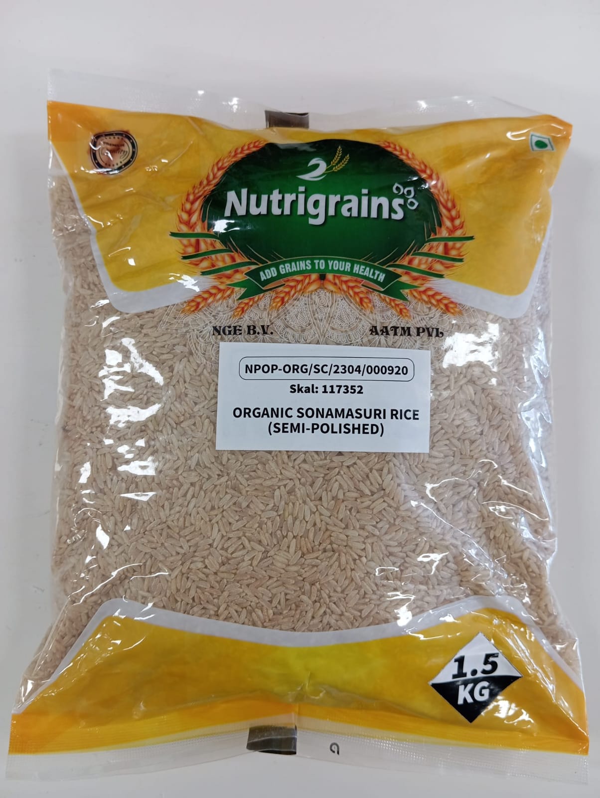 Nutrigrains Sonamasuri Rice 1.5kg(semipolished)